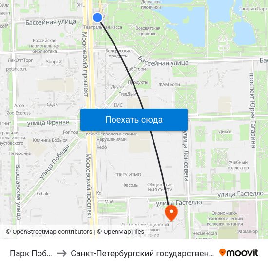 Парк Победы (Park Pobedy) to Санкт-Петербургский государственный университет аэрокосмического приборостроения map