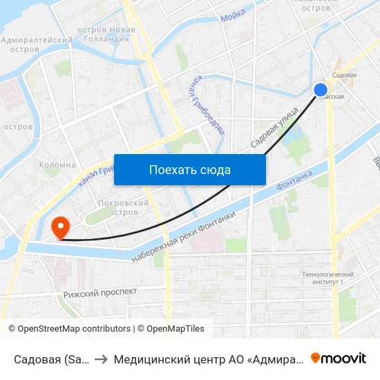 Садовая (Sadovaya) to Медицинский центр АО «Адмиралтейские верфи» map