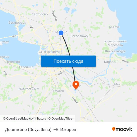 Девяткино (Devyatkino) to Ижорец map