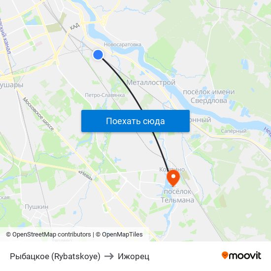 Рыбацкое (Rybatskoye) to Ижорец map