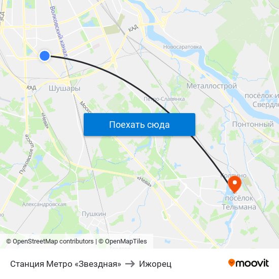 Станция Метро «Звездная» to Ижорец map