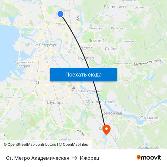 Ст. Метро Академическая to Ижорец map