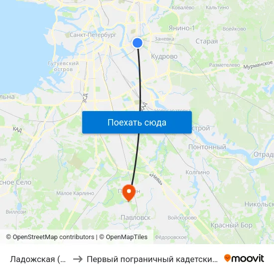 Ладожская (Ladozhskaya) to Первый пограничный кадетский военный корпус ФСБ РФ map
