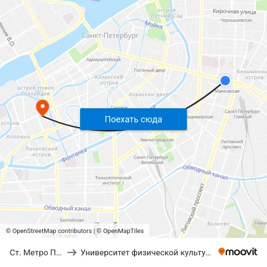 Ст. Метро Площадь Восстания to Университет физической культуры, спорта и здоровья имени П. Ф. Лесгафта map