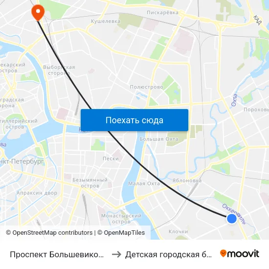 Проспект Большевиков (Prospekt Bol'Shevikov) to Детская городская больница святой Ольги map