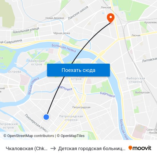 Чкаловская (Chkalovskaya) to Детская городская больница святой Ольги map