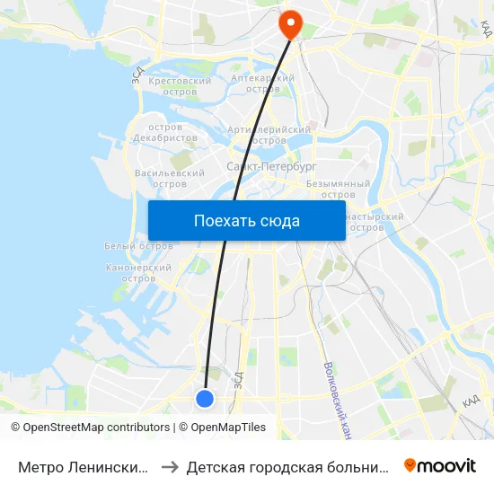 Метро Ленинский Проспект to Детская городская больница святой Ольги map