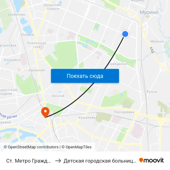 Ст. Метро Гражданский Пр. to Детская городская больница святой Ольги map