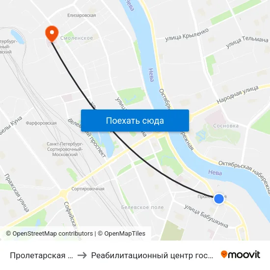 Пролетарская (Proletarskaya) to Реабилитационный центр госпиталя для ветеранов войн map
