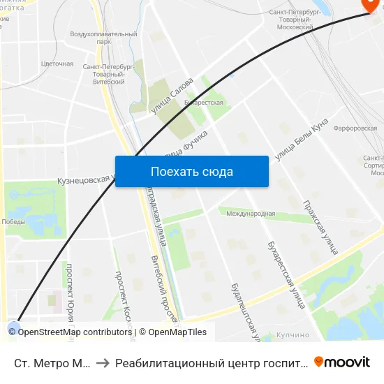 Ст. Метро Московская to Реабилитационный центр госпиталя для ветеранов войн map