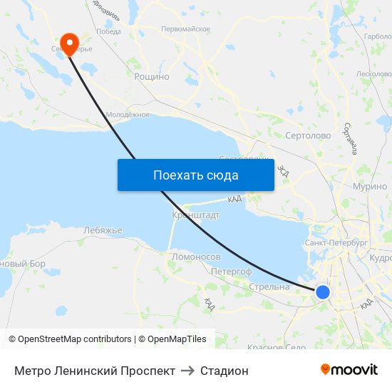 Метро Ленинский Проспект to Стадион map