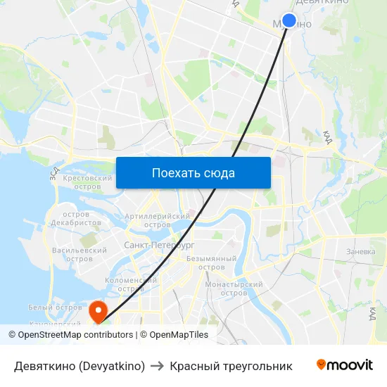 Девяткино (Devyatkino) to Красный треугольник map