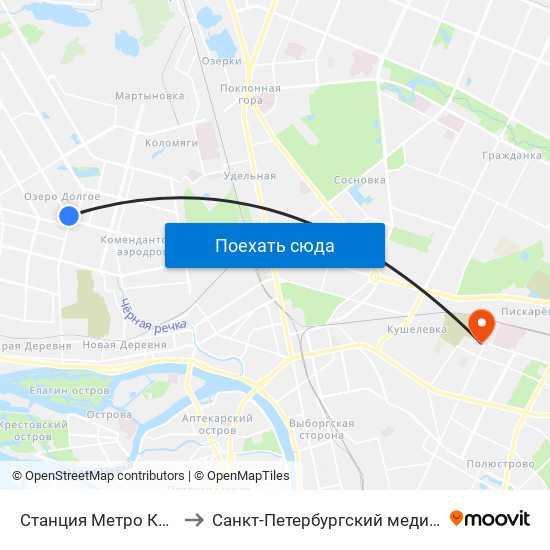 Станция Метро Комендантский Пр. to Санкт-Петербургский медико-социальный институт map