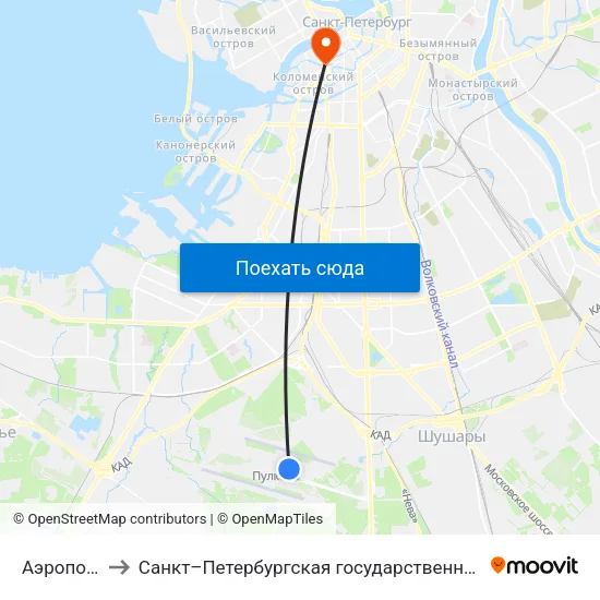Аэропорт Пулково 1 to Санкт–Петербургская государственная консерватория имени Н. А. Римского-Корсакова map