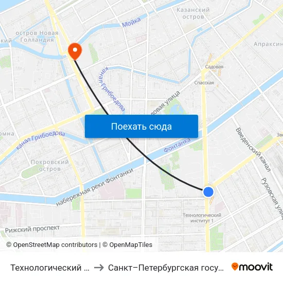 Технологический Институт - 2 (Tekhnologicheskiy Institut - 2) to Санкт–Петербургская государственная консерватория имени Н. А. Римского-Корсакова map