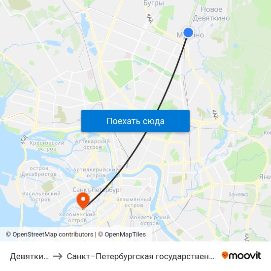 Девяткино (Devyatkino) to Санкт–Петербургская государственная консерватория имени Н. А. Римского-Корсакова map