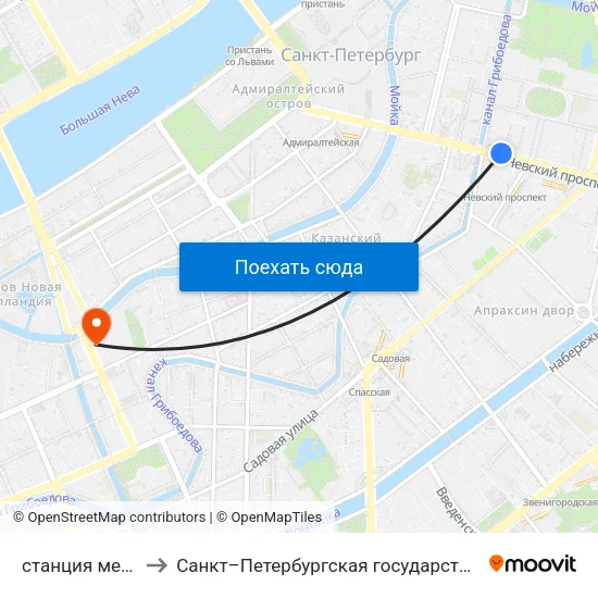 станция метро Невский Проспект to Санкт–Петербургская государственная консерватория имени Н. А. Римского-Корсакова map