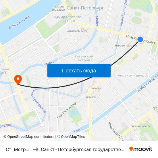 Ст. Метро Гостиный Двор to Санкт–Петербургская государственная консерватория имени Н. А. Римского-Корсакова map