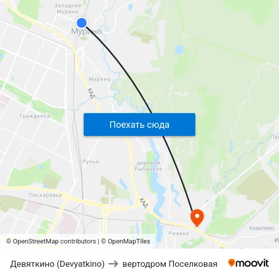Девяткино (Devyatkino) to вертодром Поселковая map