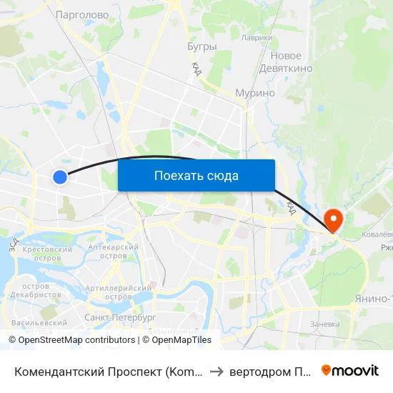 Комендантский Проспект (Komendantskiy Prospekt) to вертодром Поселковая map