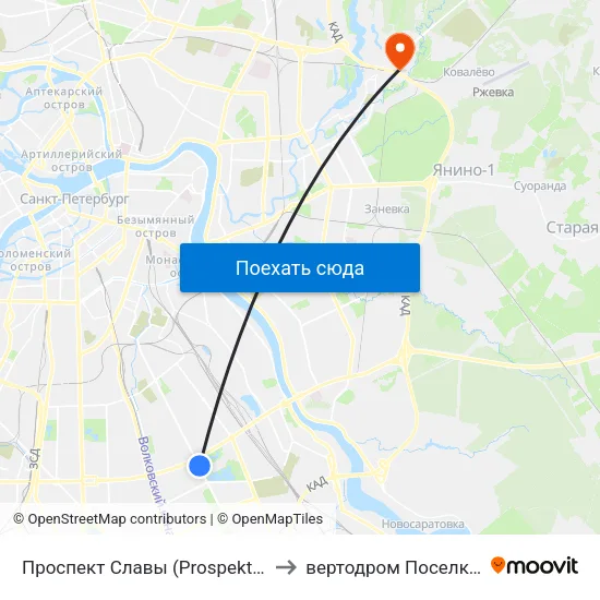 Проспект Славы (Prospekt Slavy) to вертодром Поселковая map