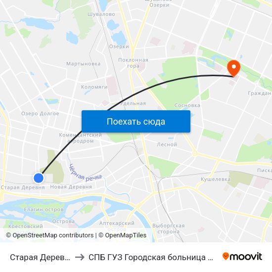Старая Деревня (Staraya Derevnya) to СПБ ГУЗ Городская больница Святой преподобной мученицы Елизаветы map