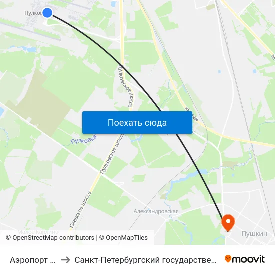Аэропорт Пулково 1 to Санкт-Петербургский государственный аграрный университет map