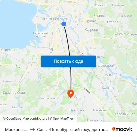 Московский Вокзал to Санкт-Петербургский государственный аграрный университет map