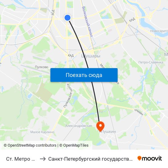 Ст. Метро Московская to Санкт-Петербургский государственный аграрный университет map