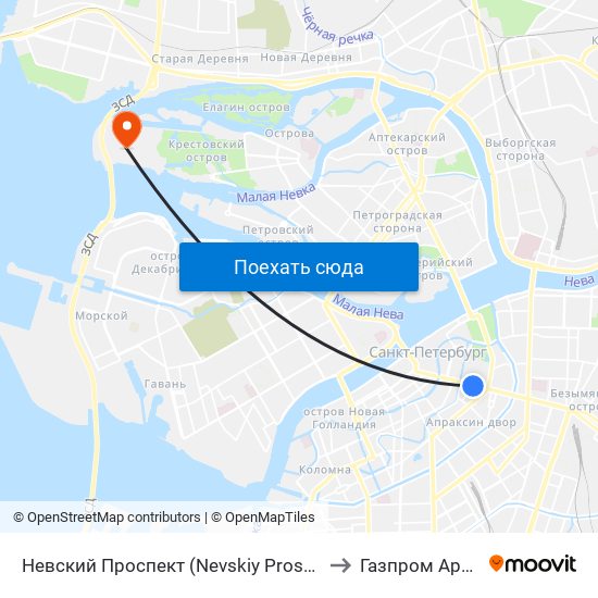 Невский Проспект (Nevskiy Prospekt) to Газпром Арена map