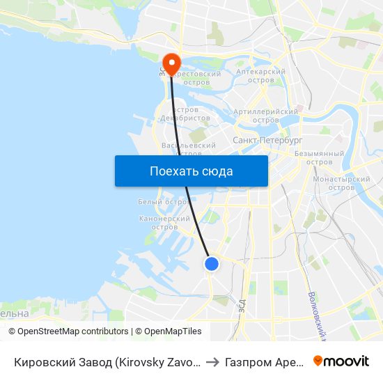 Кировский Завод (Kirovsky Zavod) to Газпром Арена map