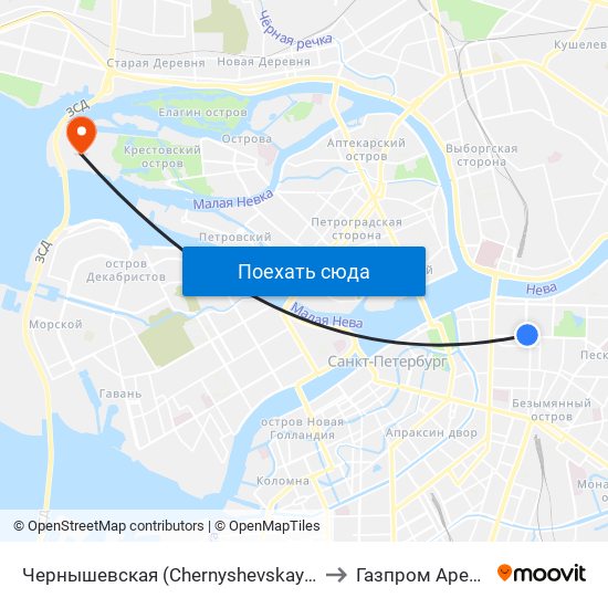 Чернышевская (Chernyshevskaya) to Газпром Арена map