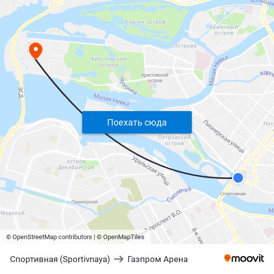 Спортивная (Sportivnaya) to Газпром Арена map