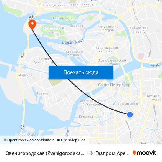 Звенигородская (Zvenigorodskaya) to Газпром Арена map