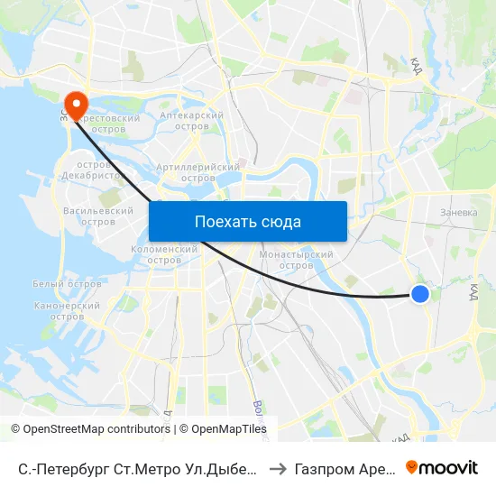 С.-Петербург  Ст.Метро Ул.Дыбенко to Газпром Арена map