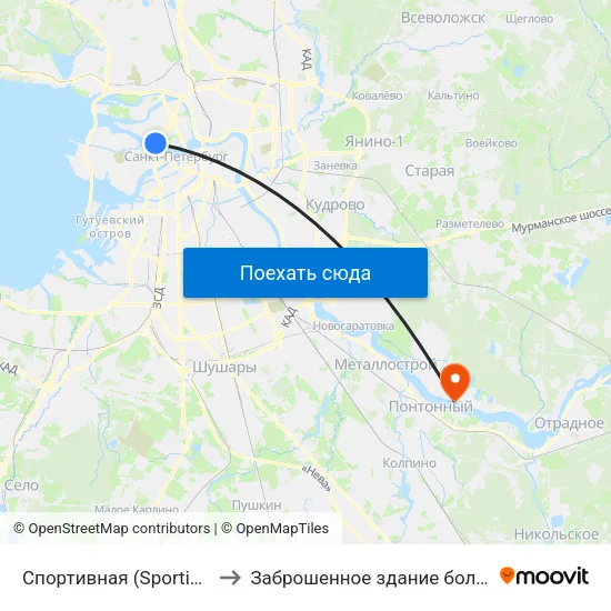 Спортивная (Sportivnaya) to Заброшенное здание больницы map
