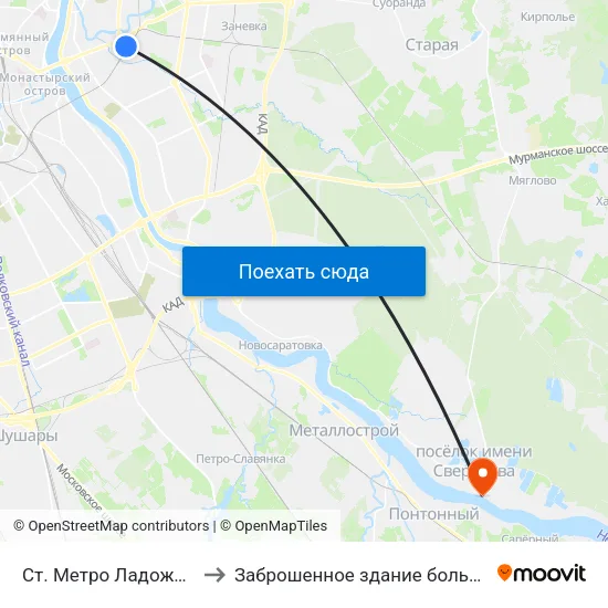 Ст. Метро Ладожская to Заброшенное здание больницы map