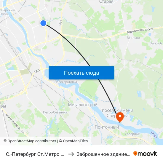 С.-Петербург  Ст.Метро Ул.Дыбенко to Заброшенное здание больницы map