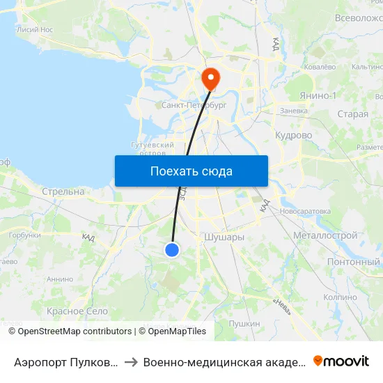 Аэропорт Пулково 1 to Военно-медицинская академия map