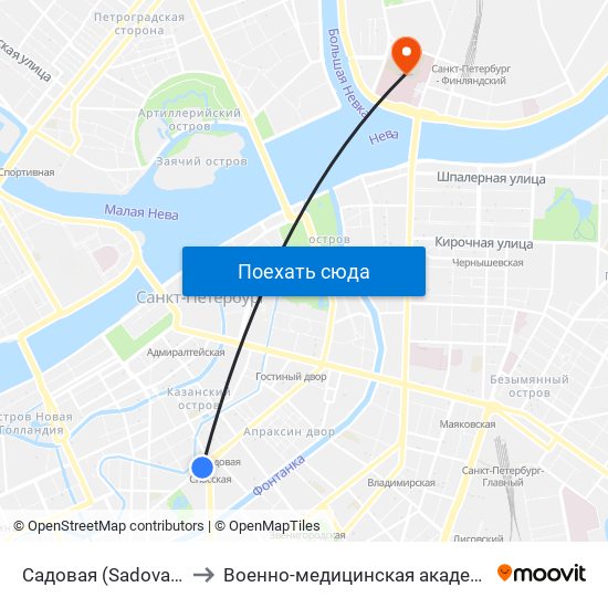 Садовая (Sadovaya) to Военно-медицинская академия map