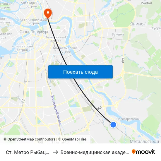Ст. Метро Рыбацкое to Военно-медицинская академия map