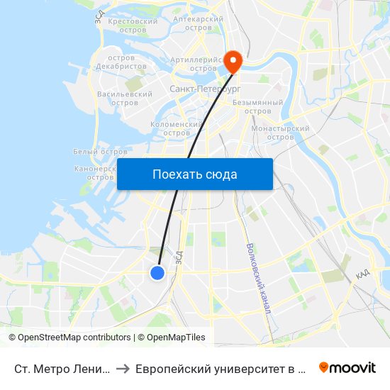 Ст. Метро Ленинский Пр. to Европейский университет в Санкт-Петербурге map