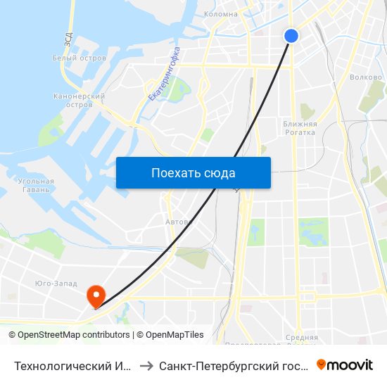 Технологический Институт - 1 (Tekhnologicheskiy Institut - 1) to Санкт-Петербургский государственный морской технический университет map