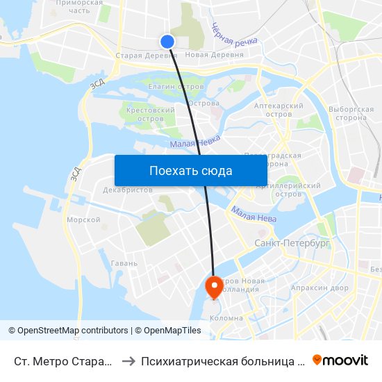 Ст. Метро Старая Деревня Посадка to Психиатрическая больница святого Николая Чудотворца map