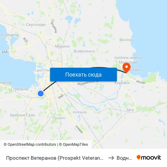 Проспект Ветеранов (Prospekt Veteranov) to Водник map