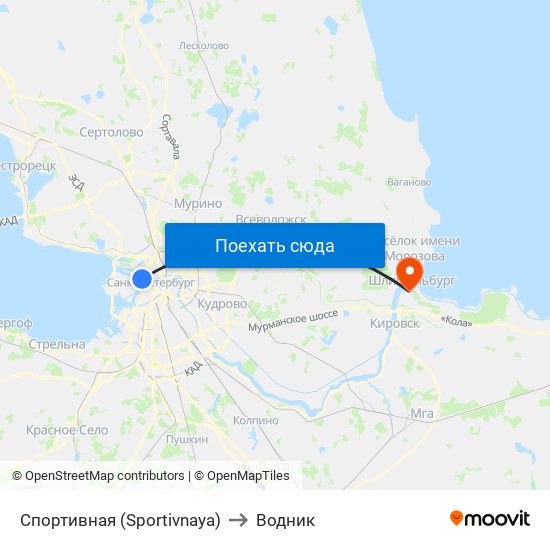 Спортивная (Sportivnaya) to Водник map