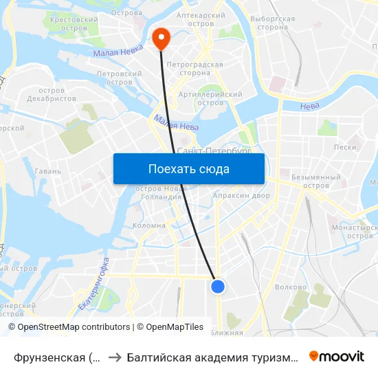 Фрунзенская (Frunzenskaya) to Балтийская академия туризма и предпринимательства map