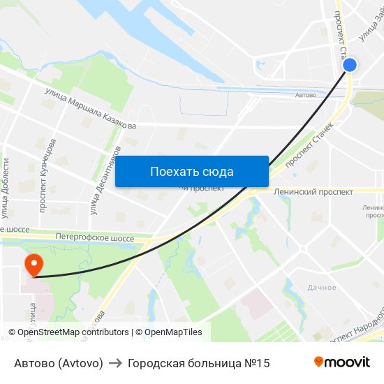 Автово (Avtovo) to Городская больница №15 map