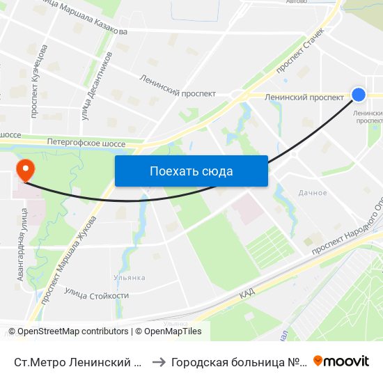 Ст.Метро Ленинский Пр. to Городская больница №15 map