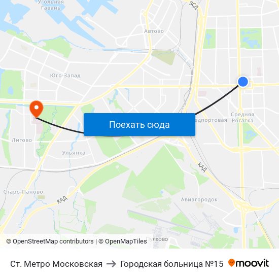 Ст. Метро Московская to Городская больница №15 map